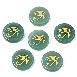 Natural Green Aventurine Cabochons, Flat Round with Eye of Ra/Re Pattern, 25x5mm, about 6pcs/bag(G-S375-007A)