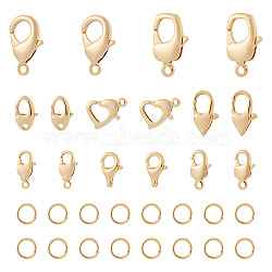 16Pcs 8 Styles Brass Lobster Claw Clasps, with 16Pcs Brass Open Jump Rings, Mixed Shapes, Real 18K Gold Plated, Lobster Claw Clasps: 11~20x6~12x2.5~4mm, Hole: 1.2~2.2mm, 2pcs/style(KK-TA0003-04)