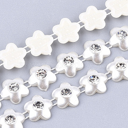 ABS Plastic Imitation Pearl Beaded Trim Garland Strand, Great for Door Curtain, Wedding Decoration DIY Material, with Rhinestone, Flower, Creamy White, 12.5x4.5mm, 10yards/roll(AJEW-S073-08)
