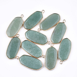 Natural Green Aventurine Pendants, with Brass Findings, Oval, Golden, 36~37x15~16x3~4mm, Hole: 2mm(G-T112-23E)