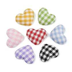 Cloth Cabochons, Tartan Heart, with Resin and Alloy Bottom, Mixed Color, 14x17x6mm(FB-CBA0FAC-01)