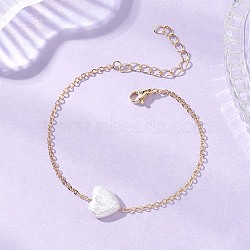 Natural Keshi Pearl Beads Link Bracelets, Brass Cuble Chains Bracelets for Women, Heart, Real 18K Gold Plated, 7.36 inch(18.7cm)(BJEW-JB13171)