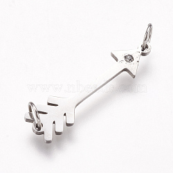 316 Surgical Stainless Steel Links connectors, with Rhinestone, Arrow, Stainless Steel Color, 26.5x7x1.5mm, Hole: 3.5mm(KK-I612-09P)