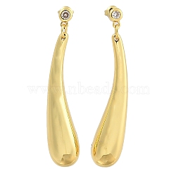 Brass Micro Pave Cubic Zirconia Teardrop Stud Earrings, Real 18K Gold Plated, 53x11mm(EJEW-K293-17G)