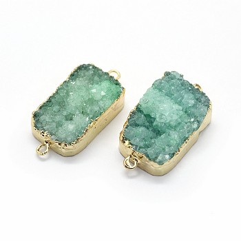 Natural Druzy Quartz Links connectors, with Brass Findings, Rectangle, Golden, 33~35x15~17x8~12mm, Hole: 2mm