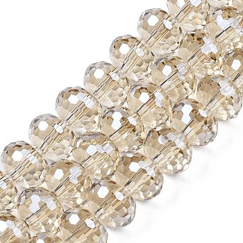 Electroplate Transparent Glass Beads Strands, , Faceted, Rondelle, PapayaWhip, 10x7.5mm, Hole: 1.4mm, about 70pcs/strand, 20.87 inch(53cm)