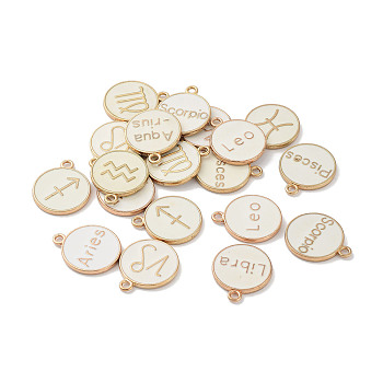 (Defective Closeout Sale: Yellowing) Alloy Enamel Pendants, Flat Round with Constellation, Constellation, 21x17.5x2mm, Hole: 2mm