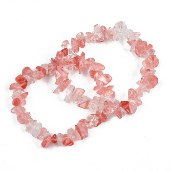 Unisex Chip Watermelon Stone Glass Beaded Stretch Bracelets, Inner Diameter: 1-3/4~2 inch(4.5~5cm)