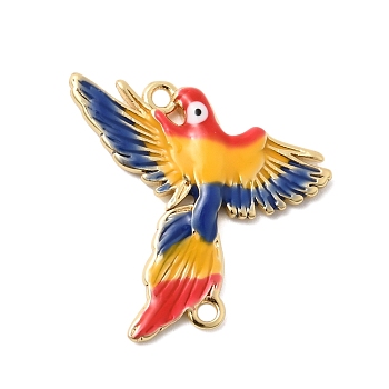 Brass Enamel Bird Connector Charms, Colorful Parrot Links, Long-Lasting Plated, Rack Plating, Lead Free & Cadmium Free, Real 18K Gold Plated, 23x23x3.5mm, Hole: 1.5mm
