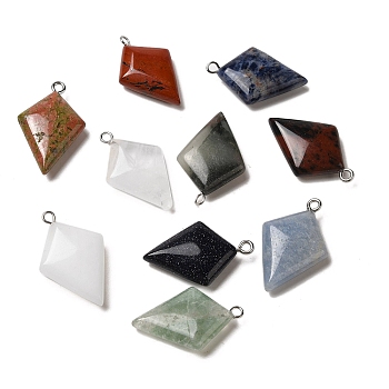 Natural & Synthetic Mixed Gemstone Pendants, Kite Charms with Platinum Plated Metal Loops, 28~29x18~19x7mm, Hole: 2mm