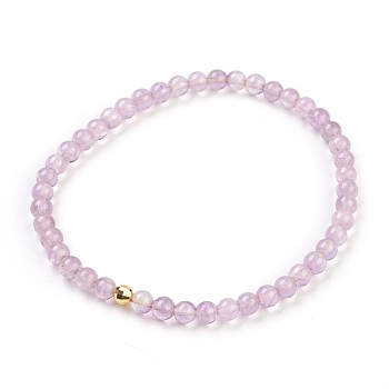 Natural Amethyst Stretch Bracelets, with 925 Sterling Silver Spacer Beads, Round, 2-1/8 inch(5.5cm)