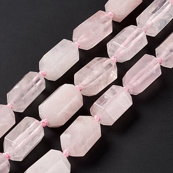 Natural Rose Quartz Beads Strands, Faceted, Column, 23.5~25x15~18x13~15.5mm, Hole: 1.6mm, about 15pcs/strand, 15.75~16.54 inch(40~42cm)
