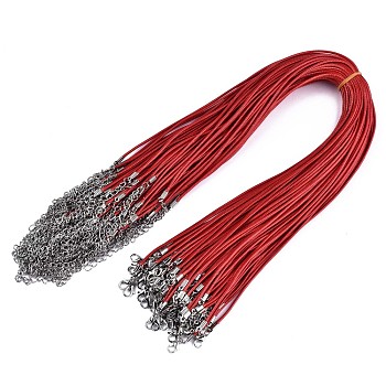 Waxed Cotton Cord Necklace Making, with Alloy Lobster Claw Clasps and Iron End Chains, Platinum, Red, 17.12 inch(43.5cm), 1.5mm