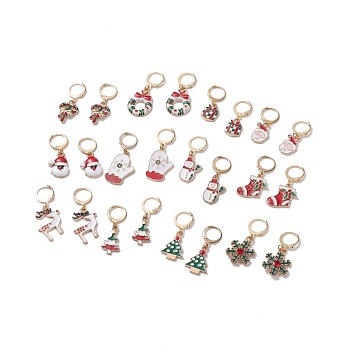 12 Pairs 12 Style 304 Stainless Steel Christmas Dangle Leverback Earrings, Christmas Boots & Heart & Santa Claus & Snowflake Drop Earrings for Women, Colorful, 29.5~40.5mm, Pin: 0.5mm, 1 Pairs/style