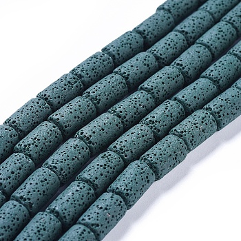 Natural Lava Rock Beads Strands, Dyed, Column, Teal, 14~15x8mm