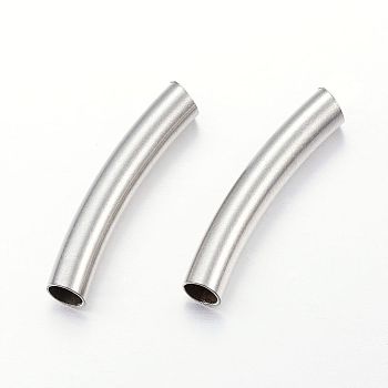 304 Stainless Steel Curved Tube Beads, Curved Tube Noodle Beads, Stainless Steel Color, 30.5x5mm, Hole: 3.5mm