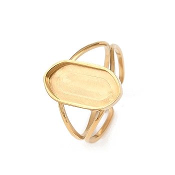 Real 18K Gold Plated 304 Stainless Steel Cuff Ring Components, Blank Bezel Cup Ring Setting, Ion Plating(IP), Oval, Tray: 14x7mm, Inner Diameter: Adjustable
