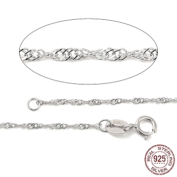 Rhodium Plated 925 Sterling Silver Necklaces, with Spring Ring Clasps, 18 inch, 1.3mm wide