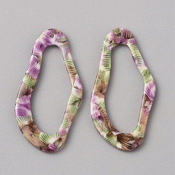 Opaque Acrylic Pendants, Oval, 41.5x21.5x2.5mm, Hole: 1.5mm