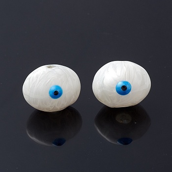 Glass Beads, with Enamel, Oval with Evil Eye Pattern, White, 13x16.5x15.5mm, Hole: 1.4mm