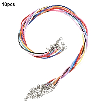 10 Colors Waxed Cotton Cord Necklace Making, with Alloy Lobster Claw Clasps and Iron End Chains, Mixed Color, 17.13x0.06 inch(43.5x0.15cm), 1pc/color