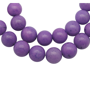 Natural Mashan Jade Beads Strands, Dyed, Round, Purple, 6mm, Hole: 1mm, about 66pcs/strand, 16 inch