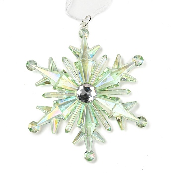 Christmas Transparent Plastic Pendant Decoration, for Christma Tree Hanging Decoration, with Iron Ring and Net Gauze Cord, Pale Green, Snowflake, 200mm, Snowflake: 120x116x12mm