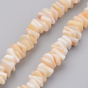 Natural Shell Bead Strands, Rectangle, PapayaWhip, 6~7x5~6x1~3mm, Hole: 1mm, about 134pcs/strand, 15.8 inch