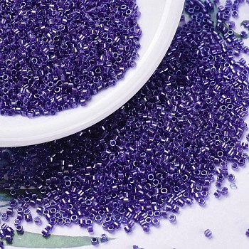 MIYUKI Delica Beads, Cylinder, Japanese Seed Beads, 11/0, (DB0284) Sparkling Purple Lined Aqua Luster, 1.3x1.6mm, Hole: 0.8mm, about 20000pcs/bag, 100g/bag