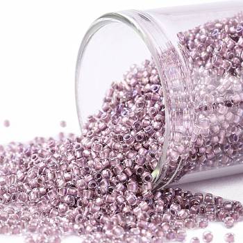 TOHO Round Seed Beads, Japanese Seed Beads, (267) Inside Color Crystal/Rose Gold Lined, 15/0, 1.5mm, Hole: 0.7mm, about 3000pcs/10g