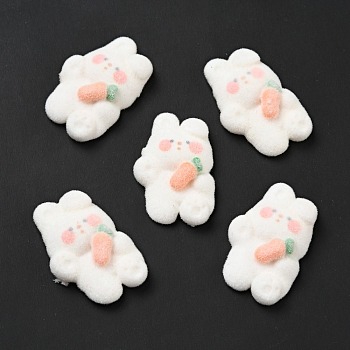 Opaque Resin Cabochons, Flocky Rabbit with Carrot, White, 30x20.5x7mm