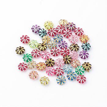 Plating Acrylic Beads, Metal Enlaced, Flower, Mixed Color, 6~7x3.5mm, Hole: 1mm, about 7700pcs/500g