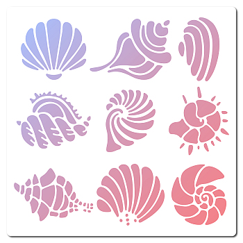 PET Plastic Hollow Out Drawing Painting Stencils Templates, Square, Shell Pattern, 18x18cm