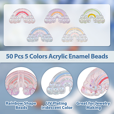 дикосметическая 50шт. 5 цвета уф покрытие радужные переливающиеся бусины из акриловой эмали(OACR-DC0001-10)-4