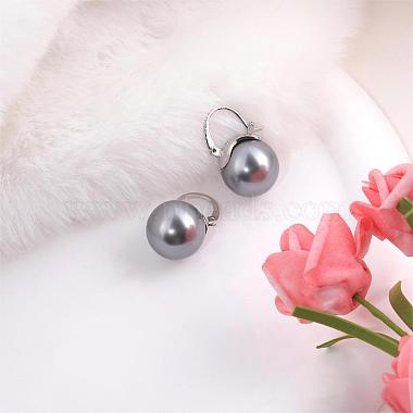 Pearl Earrings Gray Round Ball Hoop Dangle Earrings Stud Elegant Shell Pearl Drop Stud Imitation Freshwater Cultured Pearls Earrings Brass Charms Jewelry Gift for Women(JE1096C)-4