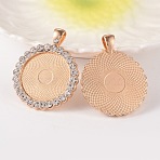 Flat Round Alloy Rhinestone Pendant Cabochon Settings, Cadmium Free & Lead Free, Light Gold, Crystal, Tray: 25mm, 43x34x3mm, Hole: 4x7mm(X-ALRI-T351-01KCG)