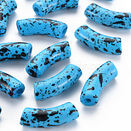 Opaque Spray Painted Acrylic Beads, Two Tone, Curved Tube, Deep Sky Blue, 36x13.5x11.5mm, Hole: 4mm, about 148pcs/500g(MACR-S372-001F-B07)