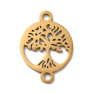 304 Stainless Steel Connector Charms, Flat Round with Tree of Life Links, Golden, 21x15x1mm, Hole: 1.8mm(STAS-D013-02D-G)