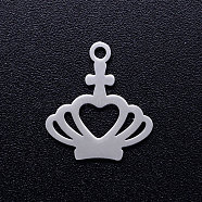 201 Stainless Steel Pendants, Crown, Stainless Steel Color, 15x13.5x1mm, Hole: 1.5mm(STAS-Q201-JN310-1)