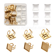 9Pcs 3 Sizes 304 Stainless Steel Cuff Pad Ring Settings, with 9Pcs Square Transparent Glass Cabochons, for DIY Finger Ring Making Kits, Golden, Tray: 16x16mm, 18x18mm, 20x20mm, US Size 7 1/4(17.5)~US Size 8(18mm)(DIY-PJ0001-10G)