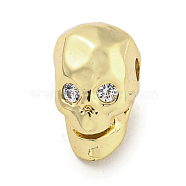 Brass Micro Pave Clear Cubic Zirconia Beads, Skull, Real 18K Gold Plated, 8.5x7.5x9mm, Hole: 1.6mm(ZIRC-P119-17A-G)