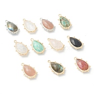 Natural Mixed Gemstone Pendants, with Brass Edge, Faceted, Teardrop, 22.5x14x5.5mm, Hole: 1.6mm(G-B009-02)