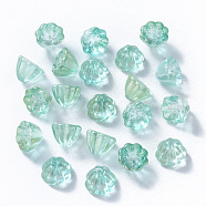 Transparent Spray Painted Glass Beads, with Glitter Powder, Lotus Pod, Pale Turquoise, 11x10.5x8mm, Hole: 1mm(GLAA-T016-32B)