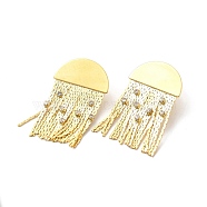 Cubic Zirconia Half Round Dangle Stud Earring, Brass Tassel Drop Earrings for Women, Golden, 39.5x23.5mm, Pin: 0.8mm(EJEW-C056-05G)
