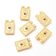 Brass Micro Pave Purple Cubic Zirconia Pendants, Rectangle with Hamsa Hand, Real 18K Gold Plated, 20x13x2.4mm, Hole: 1.8mm(ZIRC-O036-26G)