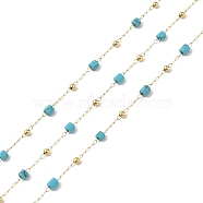 Ion Plating(IP) 304 Stainless Steel Link Chains, Synthetic Turquoise Beads & Spool, Soldered, Real 18K Gold Plated, 6.5x2.7mm, about 32.81 Feet(10m)/Roll(CHS-A010-02G-04)