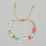 Initial Letter Natural Pearl Braided Bead Bracelet, Adjustable Bracelet, Letter Z, 11 inch(28cm)(LO8834-26)