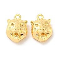 Brass Charms, Tiger, Real 18K Gold Plated, 12x9x6mm, Hole: 1.4mm(KK-Q809-20G)