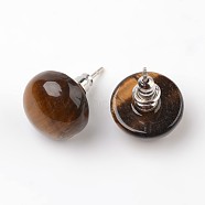 Half Round Dome Natural Tiger Eye Stud Earrings, with Platinum Plated Brass Findings, 18mm, Pin: 0.8mm(EJEW-L171-01)