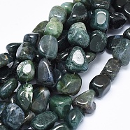 Natural Moss Agate Beads Strands, Nuggets, Tumbled Stone, 10~20x10~20mm, Hole: 1.2mm, about 22~28pcs/strand, 15.3 inch(39cm)(G-F637-24)